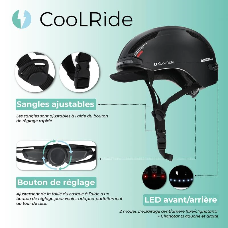 Casque Vélo Adulte Avec LED 52-58 Cm Multisport Noir Avec Visère Intégrée 4 Casque Vélo Adulte Avec LED 52-58 Cm Multisport Noir Avec Visère Intégrée – Image 2